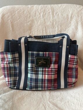 Tommy Hilfiger Red, Navy & Cream Plaid Canvas Tote
